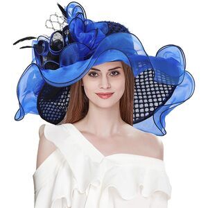Women Kentucky Derby Church Hat Organza Flower Wide Brim Fascinator Hats 1227